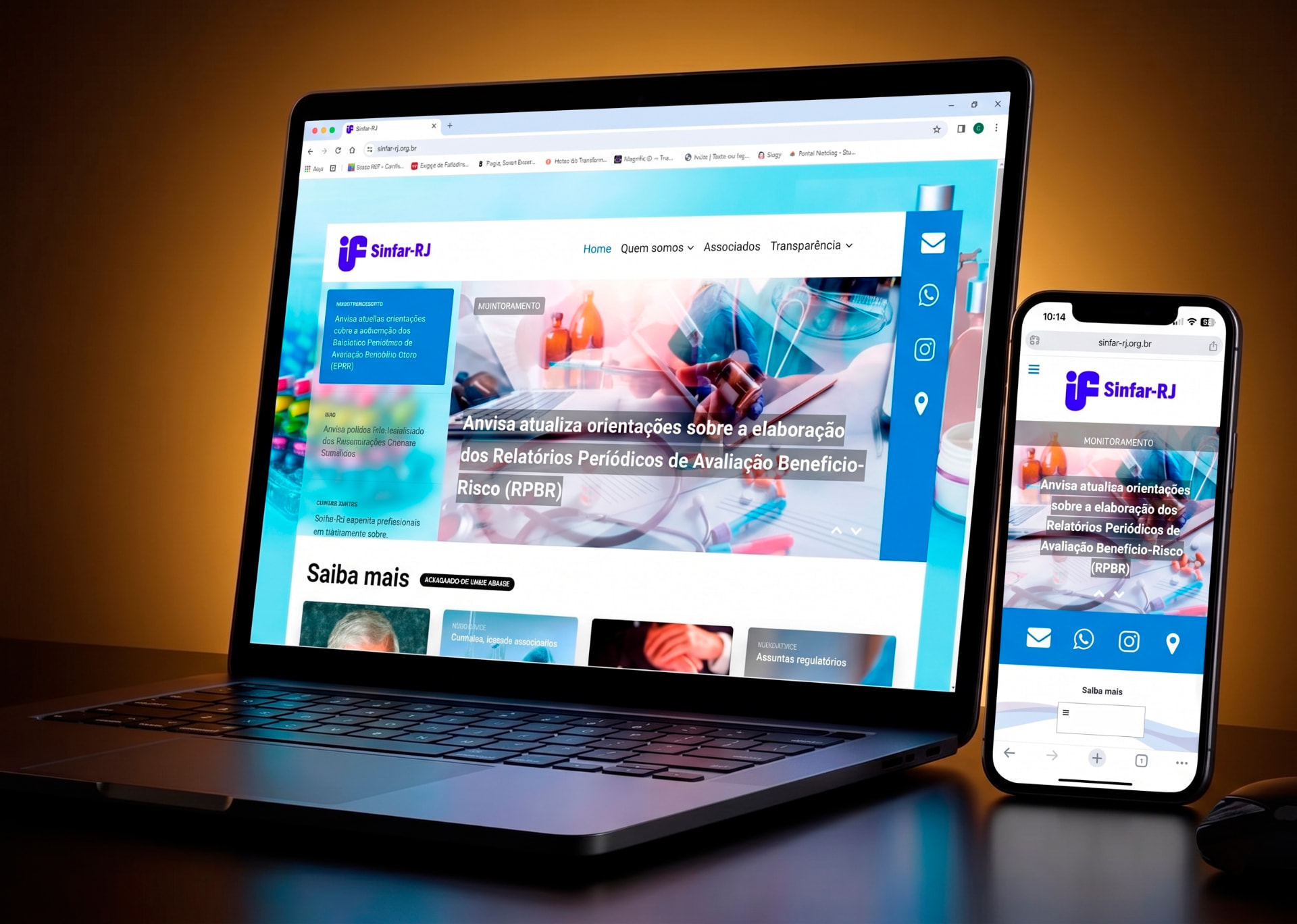 Portal Sinfar-RJ exibido em notebook e smartphone